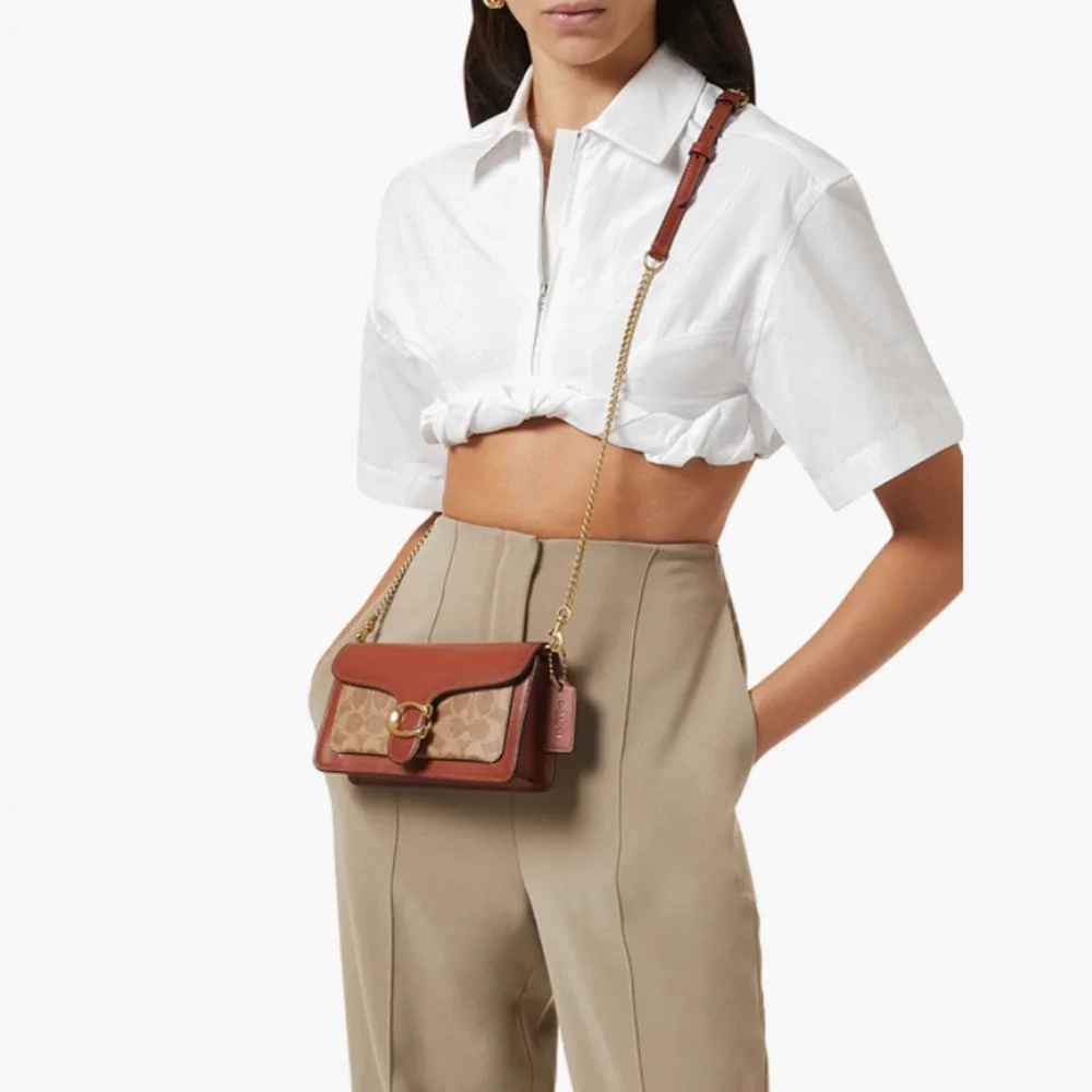 Coach Tabby Chain Clutch Rust Signature Canvas Leather Crossbody CE774